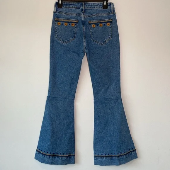 Driftwood x Free People Farrah Flare Slit Golden Gates Boho Embroidered Jeans 25 - Picture 6 of 13